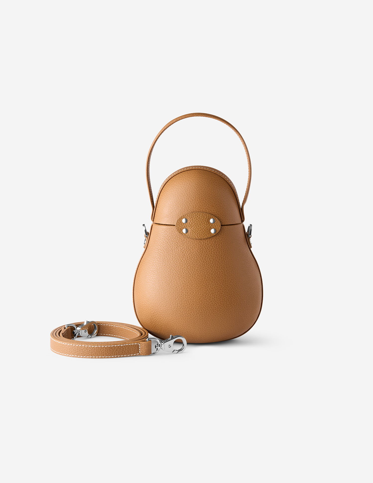 The Ève — Bolsa Clutch em Pele da PAGERIE em cor castanha Saddle — detalhe do acabamento